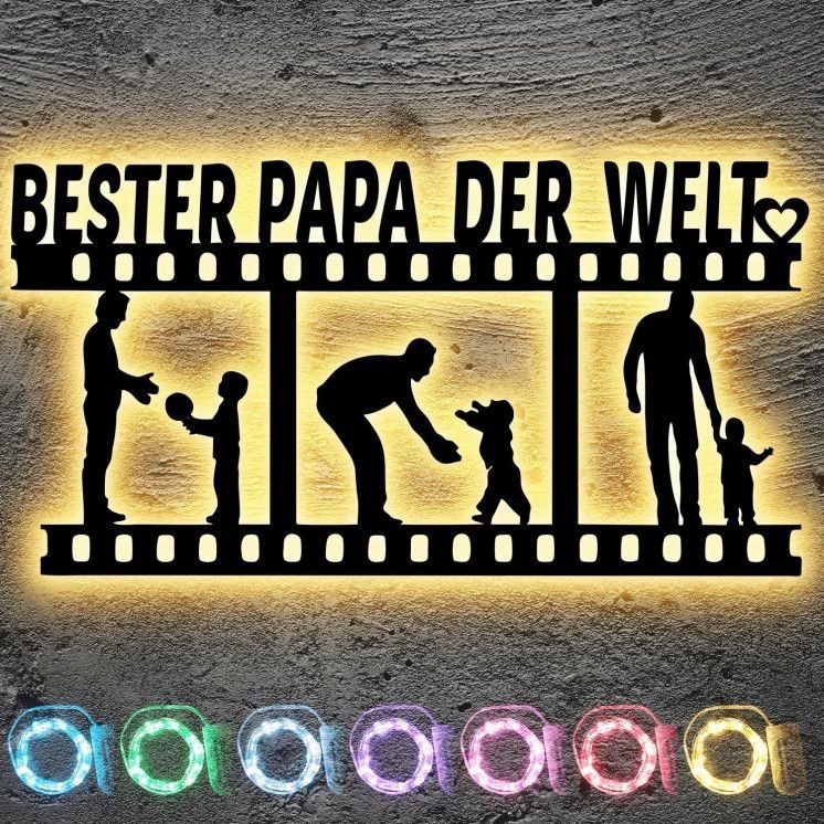 BESTER PAPA DER WELT Familie Deko LED Schlummerlicht Nachtlicht personalisiert in 7 FARBE - Family Geschenk DAD