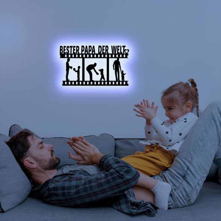 LEON FOLIEN RGB LED BESTER PAPA DER WELT Familie Deko LED Schlummerlicht Nachtlicht personalisiert in 7 FARBE - Family Geschenk