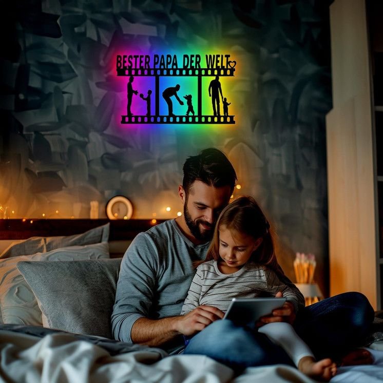 LEON FOLIEN RGB LED BESTER PAPA DER WELT Familie Deko LED Schlummerlicht Nachtlicht personalisiert in 7 FARBE - Family Geschenk