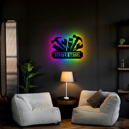 LEON FOLIEN BESTER VATER Familie Deko RGB LED Schlummerlicht Nachtlicht personalisiert in 7 FARBE - Family Geschenk Für PAPA DAD