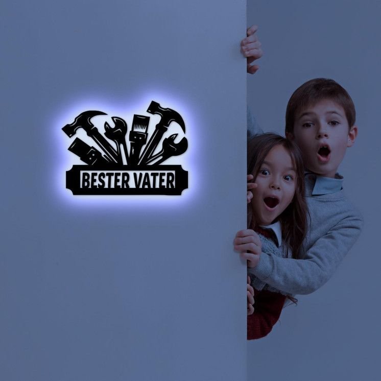 LEON FOLIEN BESTER VATER Familie Deko RGB LED Schlummerlicht Nachtlicht personalisiert in 7 FARBE - Family Geschenk Für PAPA DAD