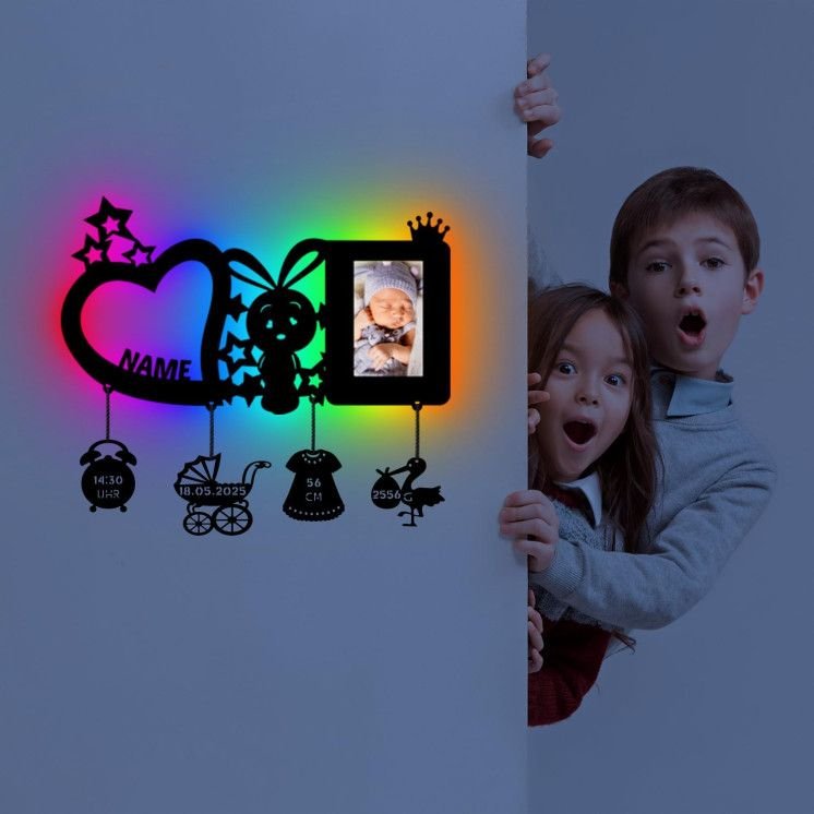 RGB LED Nachtlicht (Herz & Hase) Baby-Geschenke personalisierte Geschenk mit Namen zur Geburt & Taufe Taufandenken für Mädchen &