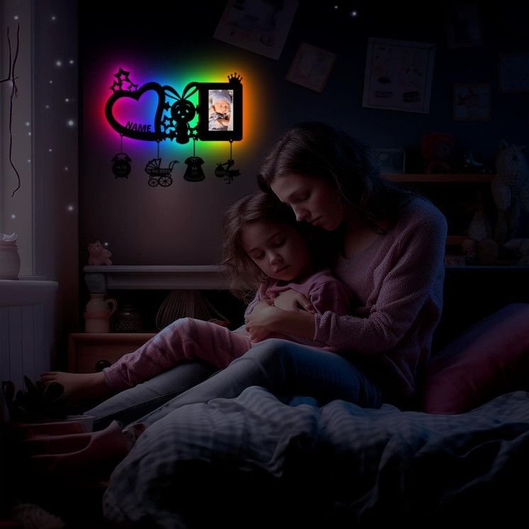 RGB LED Nachtlicht (Herz & Hase) Baby-Geschenke personalisierte Geschenk mit Namen zur Geburt & Taufe Taufandenken für Mädchen &