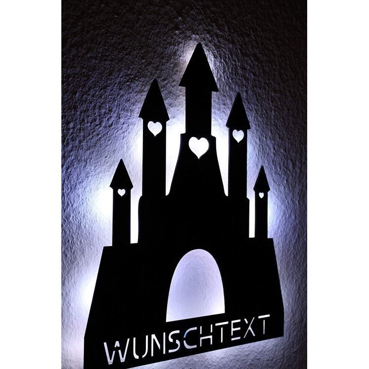 Traumschloss LED Schlummerlicht, Schloss personalisiert mit Wunschtext Lasergravur Nachtlicht