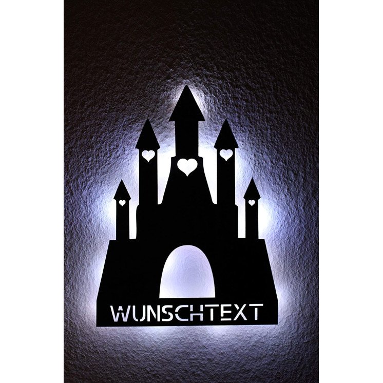 Traumschloss LED Schlummerlicht, Schloss personalisiert mit Wunschtext Lasergravur Nachtlicht