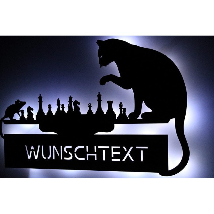 Schachspiel zwischen Katze und Maus LED ,Schach personalisiert mit Wunschtext Lasergravur Schlummerlicht Nachtlicht