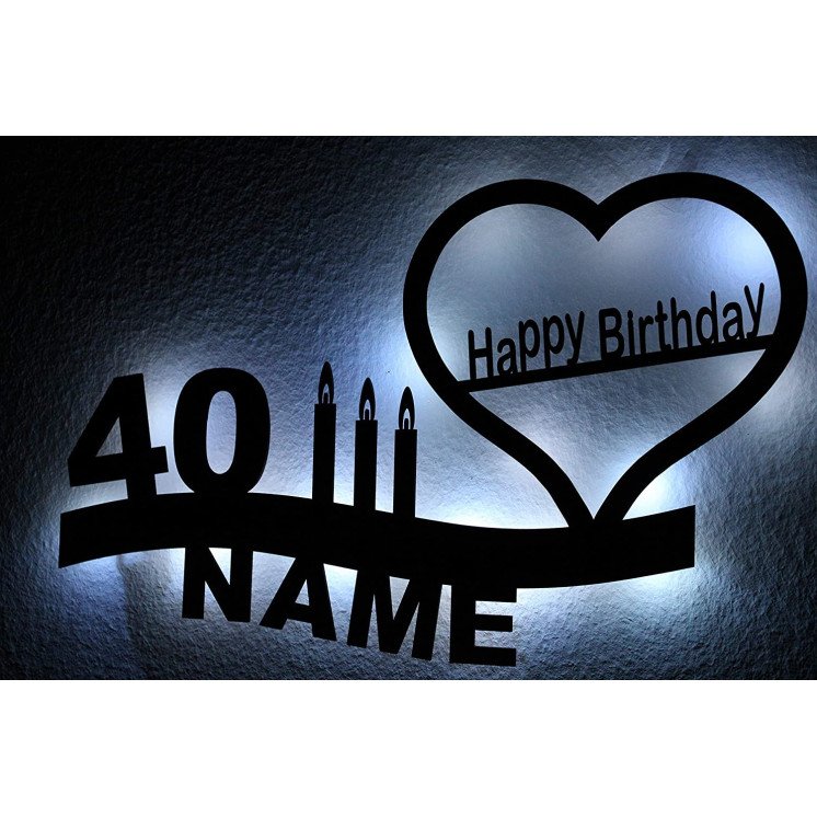 Happy Birthday LED Schlummerlicht Nachtlicht Geschenk, Name - Alter Herz Herzchen personalisiert mit Wunsch Namen