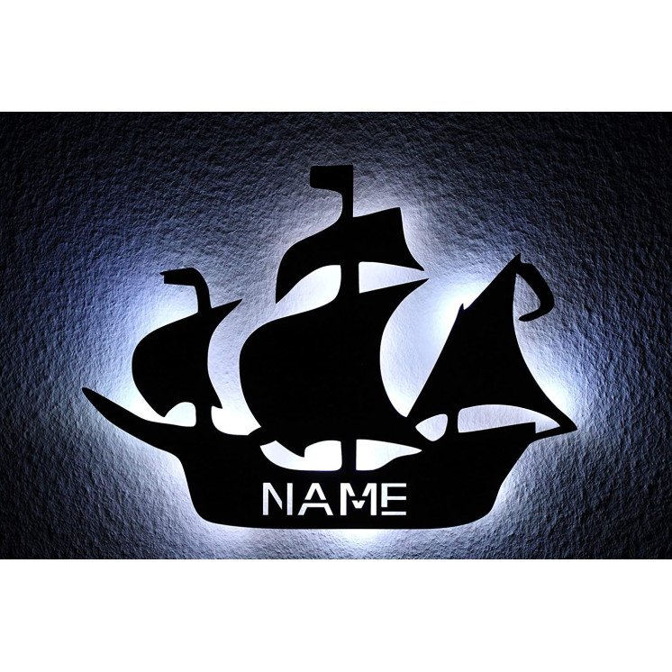 Segelschiff LED Schlummerlicht Schiff personalisiert mit Wunschname Deko Lasergravur