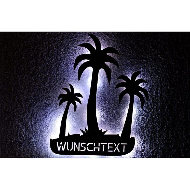 Schlummerlicht Led Drei Palmen personalisiert mit Wunschtext, Lasergravur