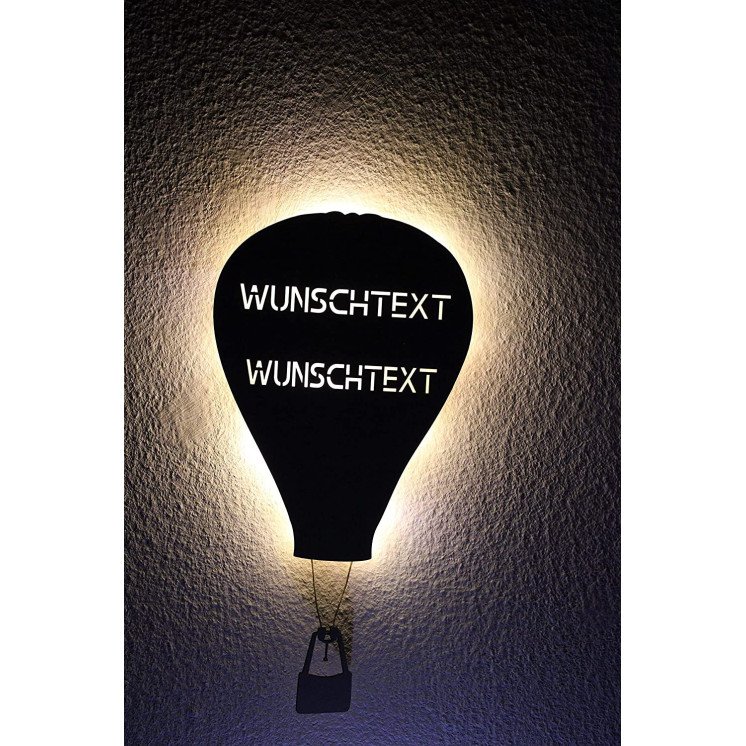 Heißluftballon personalisiert mit Wunschtext Led Deko Schlummerlicht Nachtlicht Lasergravur Geschenk für Kind Kinderzimmer