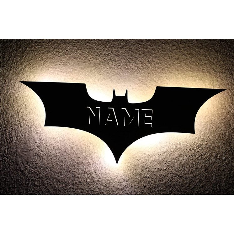 3D Name LED Deko Fledermaus, personalisiert mit Wunsch Namen Lasergravur Schlummerlicht B3