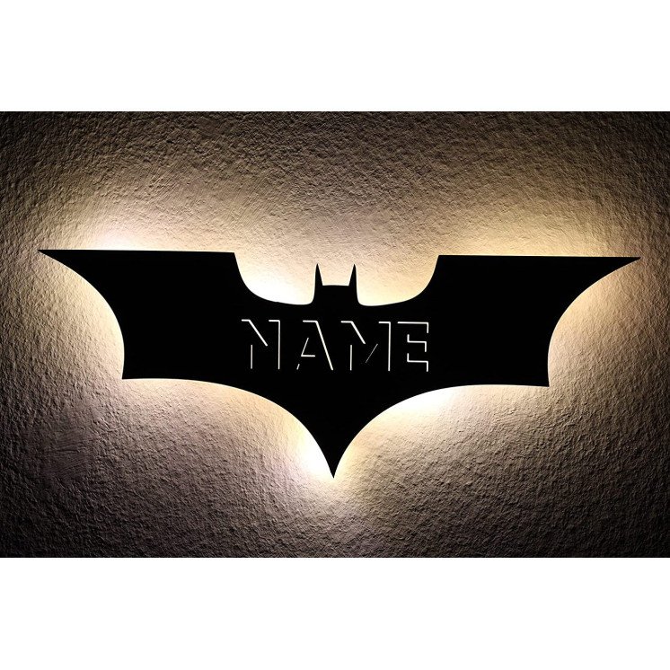 3D Name LED Deko Fledermaus, personalisiert mit Wunsch Namen Lasergravur Schlummerlicht B3