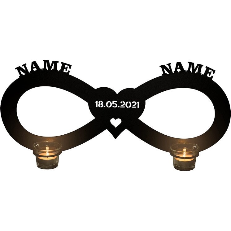 Teelichthalter - wand Unendlichkeitszeichen mit Namen Liebe Liebesbeweise zur Hochzeit Verlobung Jahrestag - Geschenk