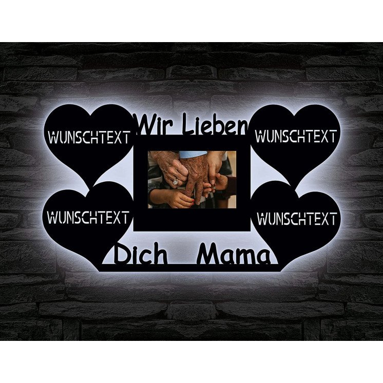 Muttertagsgeschenk Wir lieben dich Mama Led mit Bilderrahmen Nachtlicht, Herz Herzchen personalisiert