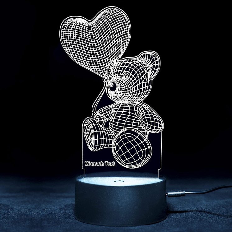 3D Illusion Teddybär Ballon Lampe Tischlampe 16 Farben USB