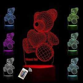 3D Illusion Teddybär Lampe personalisiert mit Wunschtext Herz