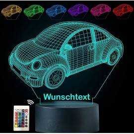 3D Illusion Auto Lampe personalisiert mit Wunschtext Car Nachtlicht Tischlampe 16 Farben USB