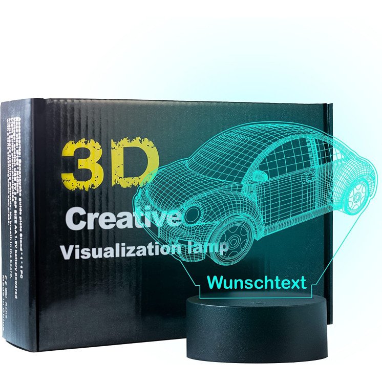 3D Illusion Auto Lampe personalisiert mit Wunschtext Car Nachtlicht Tischlampe 16 Farben USB