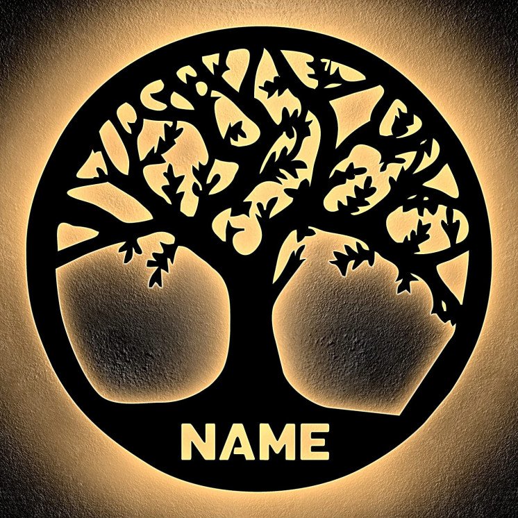 Baum LED Deko Schlummerlicht Wandlicht Lebensbaum Wandlampe personalisiert mit Wunsch Name Lasergravur