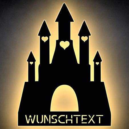 Traumschloss LED Schlummerlicht, Schloss personalisiert mit Wunschtext Lasergravur Nachtlicht