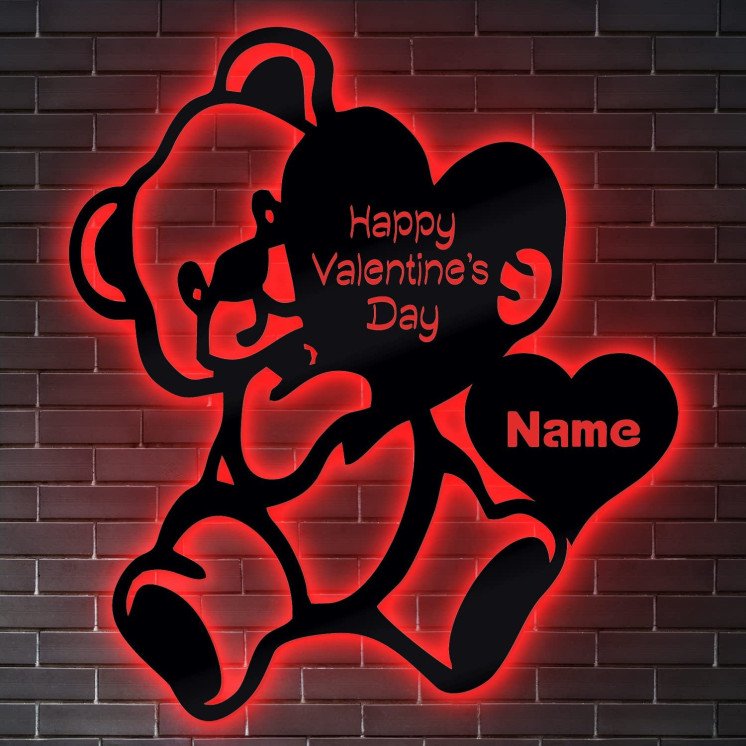 Led Happy Valentine's Day - Bär + Herz Liebesbeweis personalisiert mit Wunschnamen