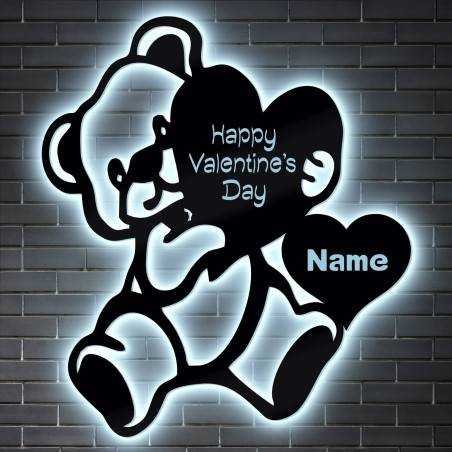 Led Happy Valentine's Day - Bär + Herz Liebesbeweis personalisiert mit Wunschnamen