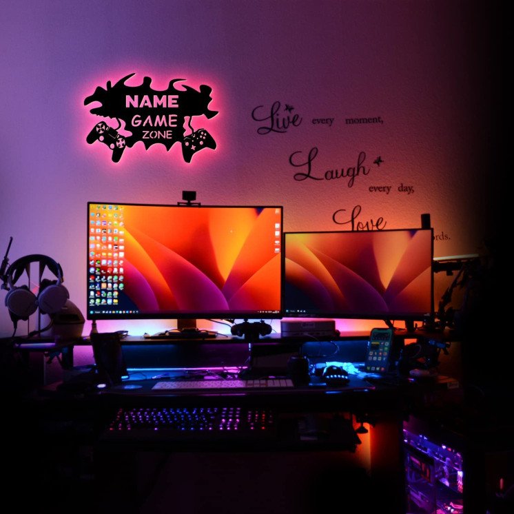 Led GAME ZONE Schild - Gamer Geschenkidee personalisiert Mit Name Zimmer Beleuchtung