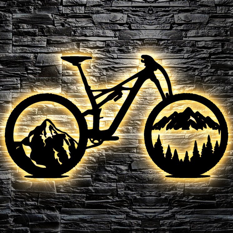 Fahrrad Wald Skyline LED Wandbild Leuchtschild Geschenke - Wand Lampe