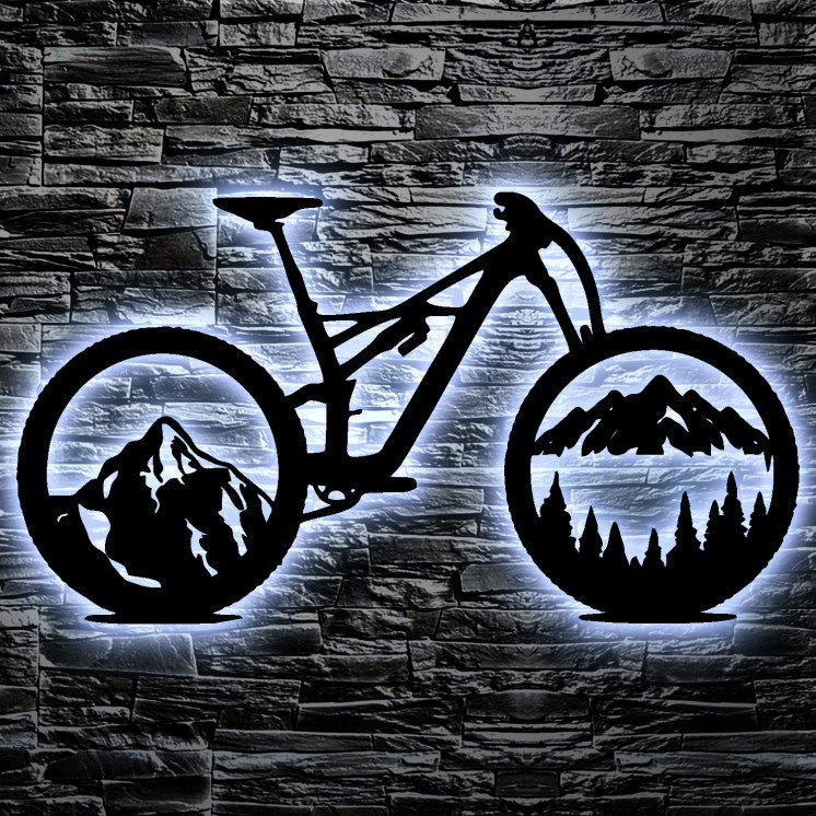 Fahrrad Wald Skyline LED Wandbild Leuchtschild Geschenke - Wand Lampe