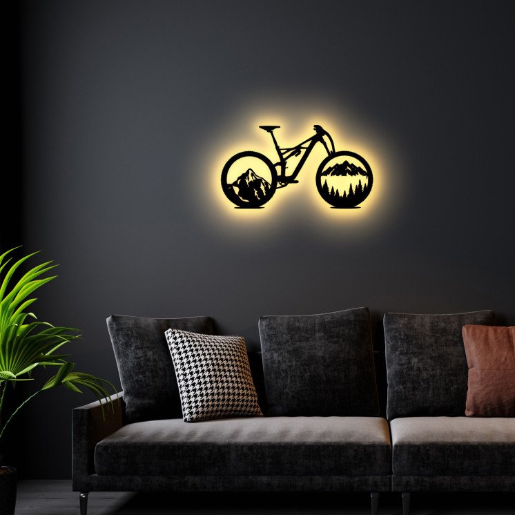 Fahrrad Wald Skyline LED Wandbild Leuchtschild Geschenke - Wand Lampe