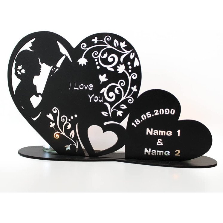 Teelichthalter Herzen - ich Liebe Dich - i Love You Liebesgeschenk personalisiert mit Namen Geschenk zur Hochzeit oder zum