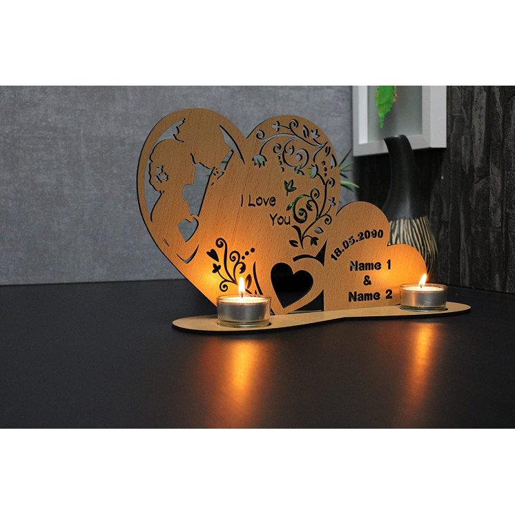 Teelichthalter Herzen - ich Liebe Dich - i Love You Liebesgeschenk personalisiert mit Namen Geschenk zur Hochzeit oder zum