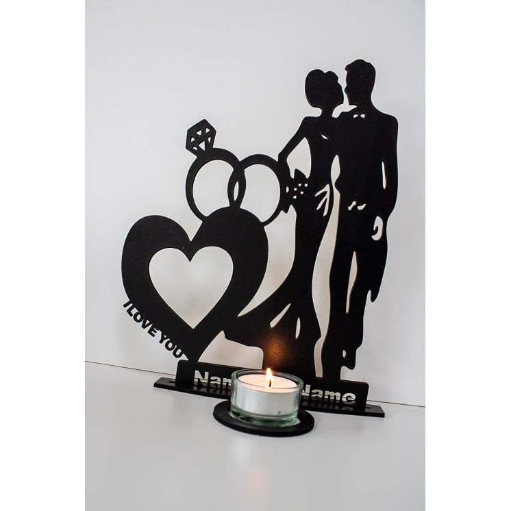 Teelichthalter i Love You Herz ich Liebe Dich - Liebesgeschenk personalisiert mit Namen Geschenk zur Hochzeit oder zum Jahrestag