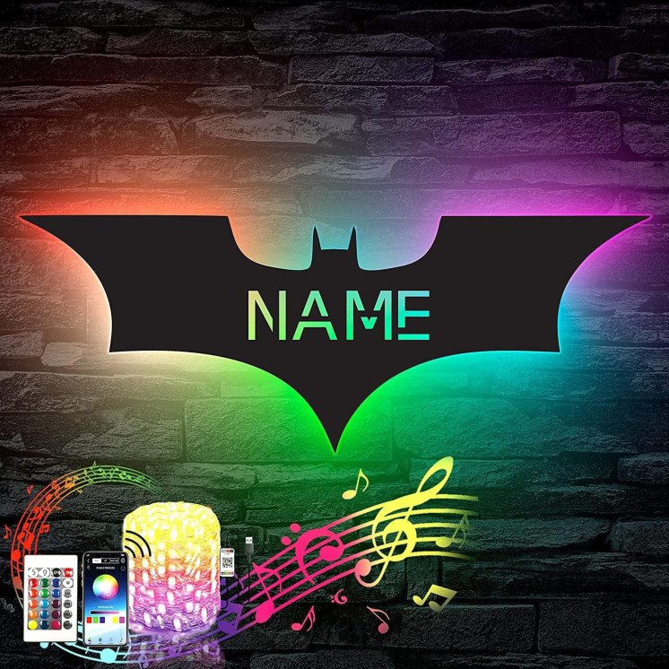 LEON - FOLIEN Fledermaus Led RGB Farbwechsel - Schlummerlicht Nachtlicht personalisiert mit deinem Name - Mit 16 USB LED Farben