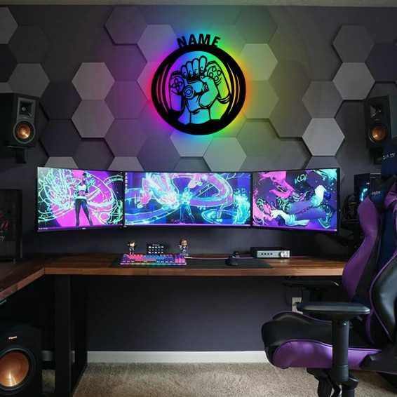 LEON FOLIEN Gamer Geschenke personalisiert I Zimmer Beleuchtung Wand Lampe in RGB LED I Gaming Zone Hand - für Videospiel Fans -