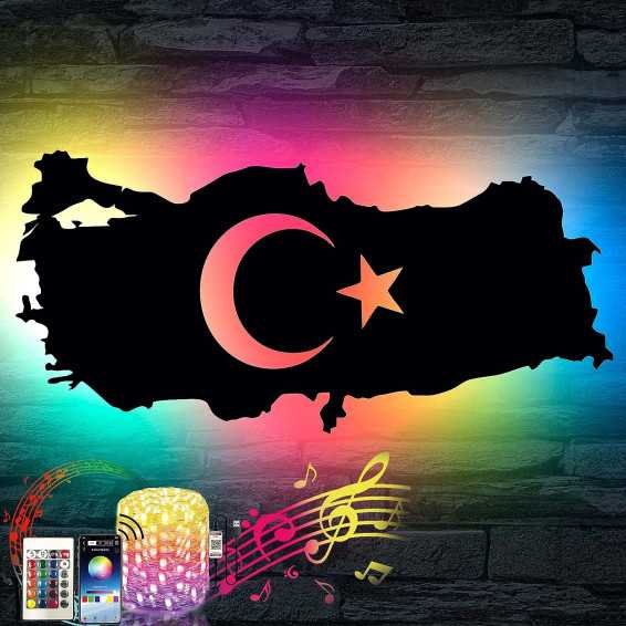 Türkei Karte mit türkischem Wappen Emblem Türkiye Schlummerlicht Nachtlicht Deko RGB LED Stern und Halbmond Turkey Geschenk für