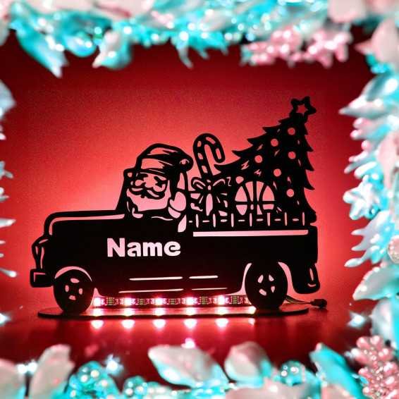 LEON FOLIEN Nikolaus Wagen LED RGB personalisierte Merry Christmas Weihnachten Nachtlicht Schlummerlicht Tischdeko