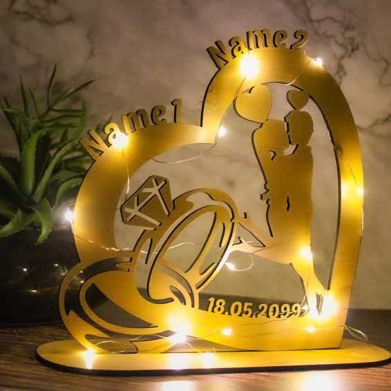 Led Geldgeschenk Herzen Ringe Partner Geschenke mit Personalisierung 2 Namen & Datum - Hochzeitsgeschenk - brautpaar - Jubiläum