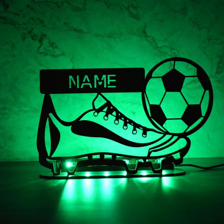 LEON FOLIEN LED RGB Tischdeko Fussball Lampe personalisiert mit Namen für Kinder Jungs Mädchen Junge zum Geburtstag Nachtlicht