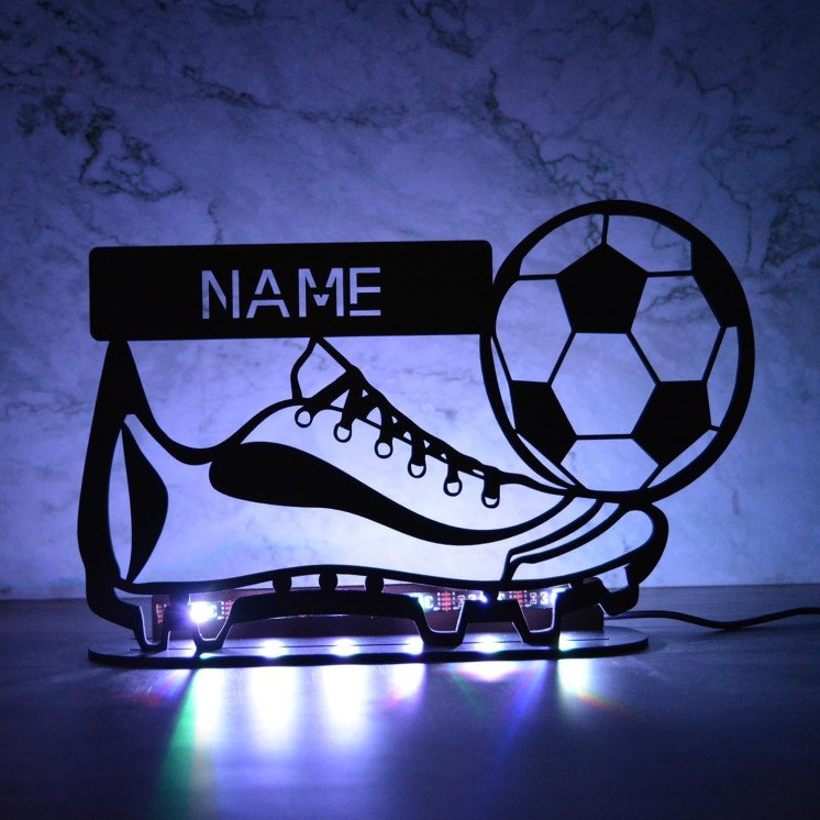 LEON FOLIEN LED RGB Tischdeko Fussball Lampe personalisiert mit Namen für Kinder Jungs Mädchen Junge zum Geburtstag Nachtlicht