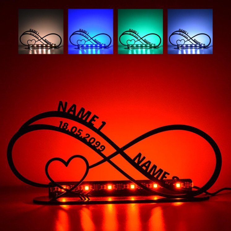 Unendlichkeitszeichen Hochzeitsgeschenk Liebesgeschenk Tischdeko ich Liebe Dich LED RGB Lampe personalisiert mit Namen zum