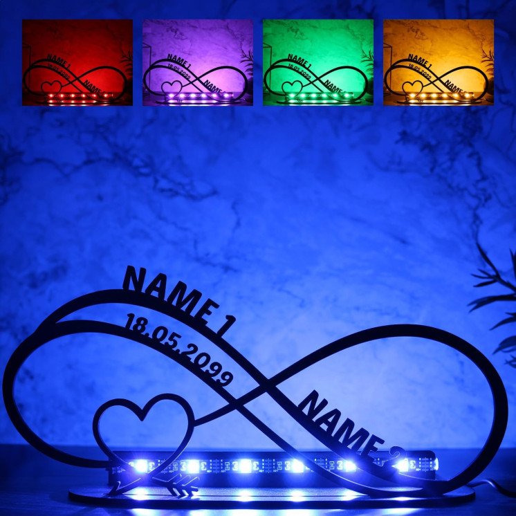 Unendlichkeitszeichen Hochzeitsgeschenk Liebesgeschenk Tischdeko ich Liebe Dich LED RGB Lampe personalisiert mit Namen zum