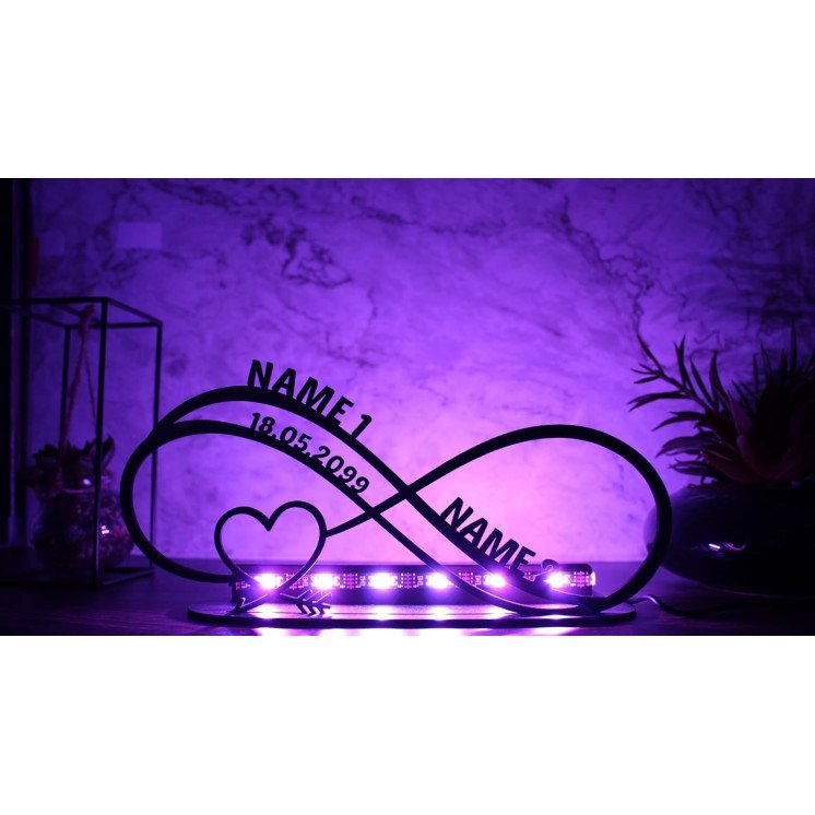 Unendlichkeitszeichen Hochzeitsgeschenk Liebesgeschenk Tischdeko ich Liebe Dich LED RGB Lampe personalisiert mit Namen zum