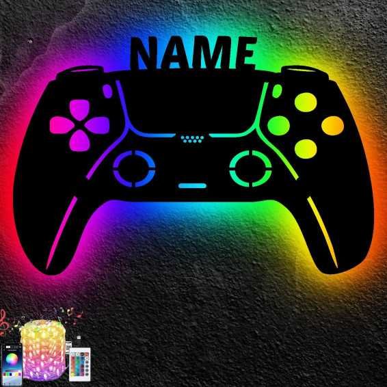 LEON FOLIEN RGB Led Gaming Controller Lampe - Gaming Zimmer Deko - Wandlampe Mit Name - Personalisierte Wanddeko - Besondere