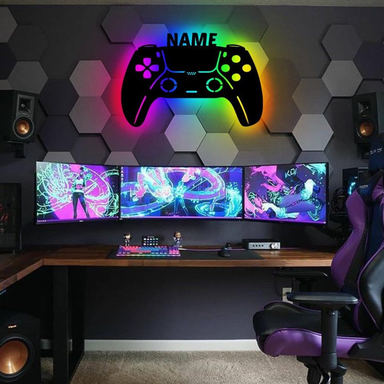 LEON FOLIEN RGB Led Gaming Controller Lampe - Gaming Zimmer Deko - Wandlampe Mit Name - Personalisierte Wanddeko - Besondere