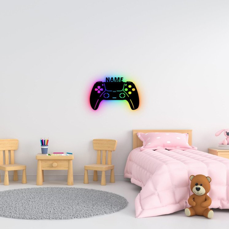 LEON FOLIEN RGB Led Gaming Controller Lampe - Gaming Zimmer Deko - Wandlampe Mit Name - Personalisierte Wanddeko - Besondere