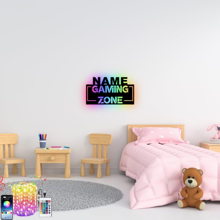 LEON FOLIEN Gaming Zone RGB Gamer Geschenke personalisiert Mit NAME I Zimmer Beleuchtung Wand Lampe in LED - für Videospiel Fans