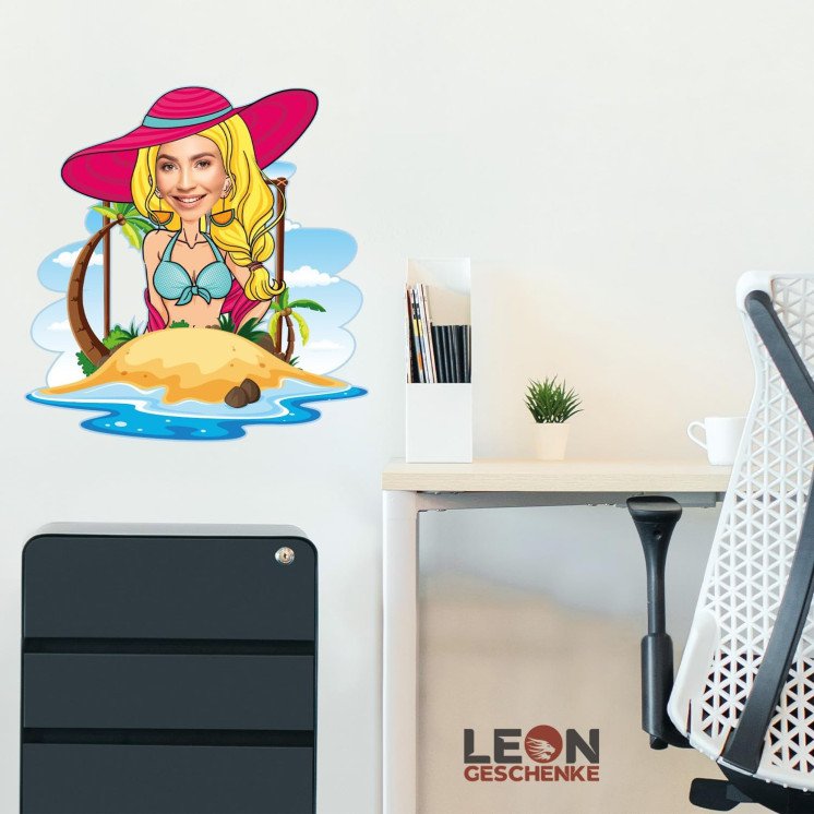 LEON FOLIEN 3D Cartoon Karikatur Comic Frau Urlaub Personalisiert Foto auf Holz gedruckt Freundin Wanddeko Tischdeko Hochzeit