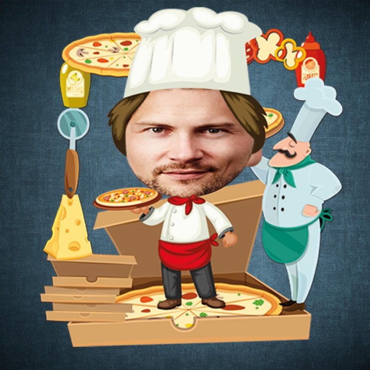 3D Cartoon Karikatur Comic Pizza Pizzeria Personalisiert Foto auf Holz gedruckt