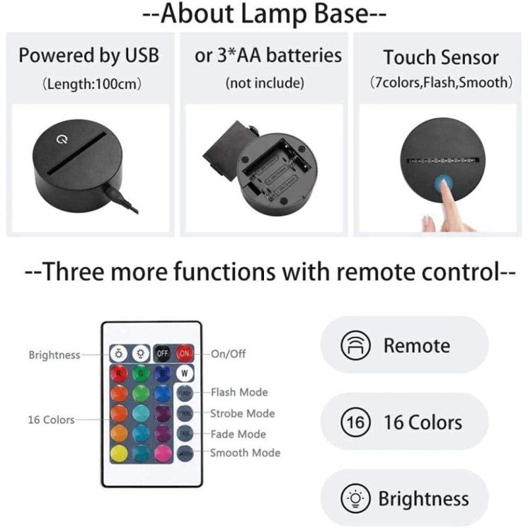 LEON - FOLIEN® 3D Illusion Liebesblume Lampe Liebesgeschenk16 Farben USB Touch Switch Led Tischlampe Für Sie Ihn romantische